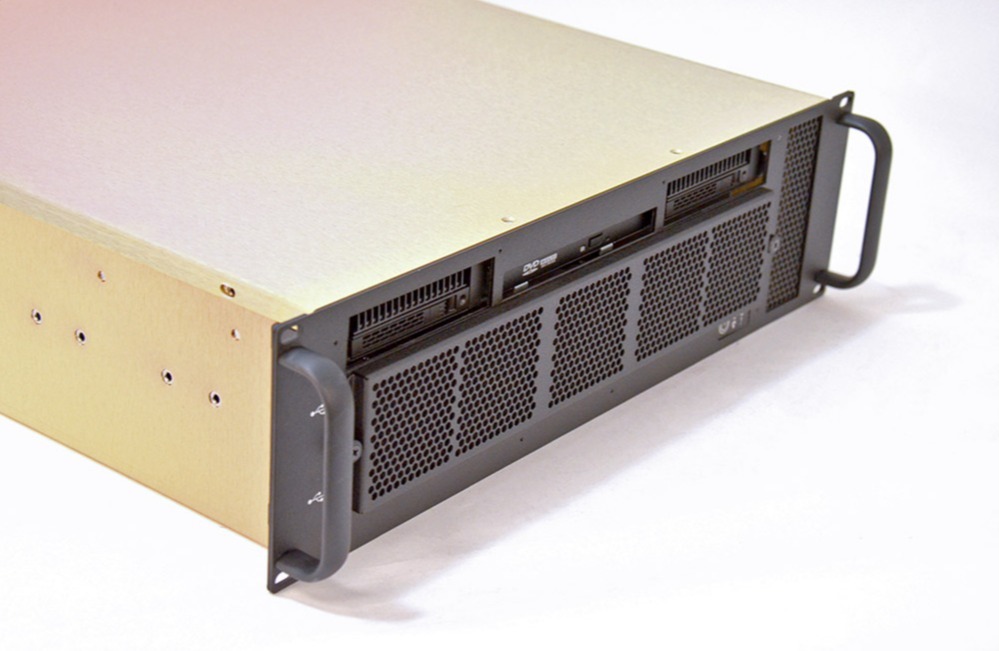 This is a product photo of Trenton Systems' 3U BAM Server, a hardened, cyber-resilient rugged server.