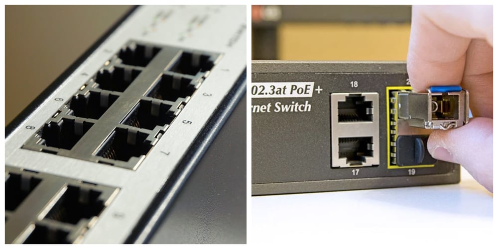 Comparison photo of LAN ports and SFP ports.