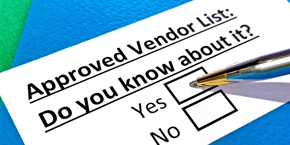 This is a graphic showcasing a pen next to a checkbox on a piece of paper labeled "Approved Vendor List (AVL)."