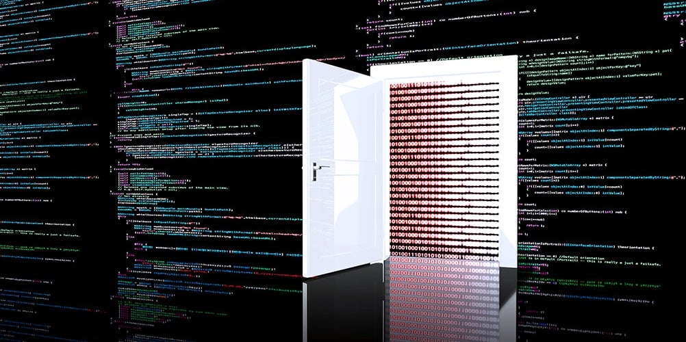 A door opening amid a sea of computer code