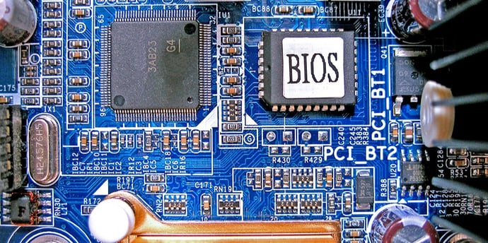 A motherboard with a BIOS label