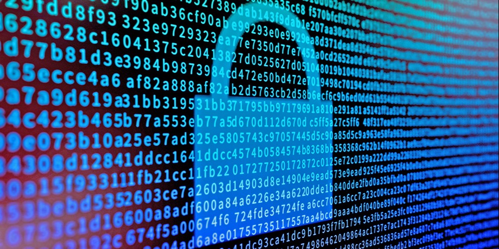 This is a graphic showcasing bytes of data superimposed over a digitized padlock graphic.