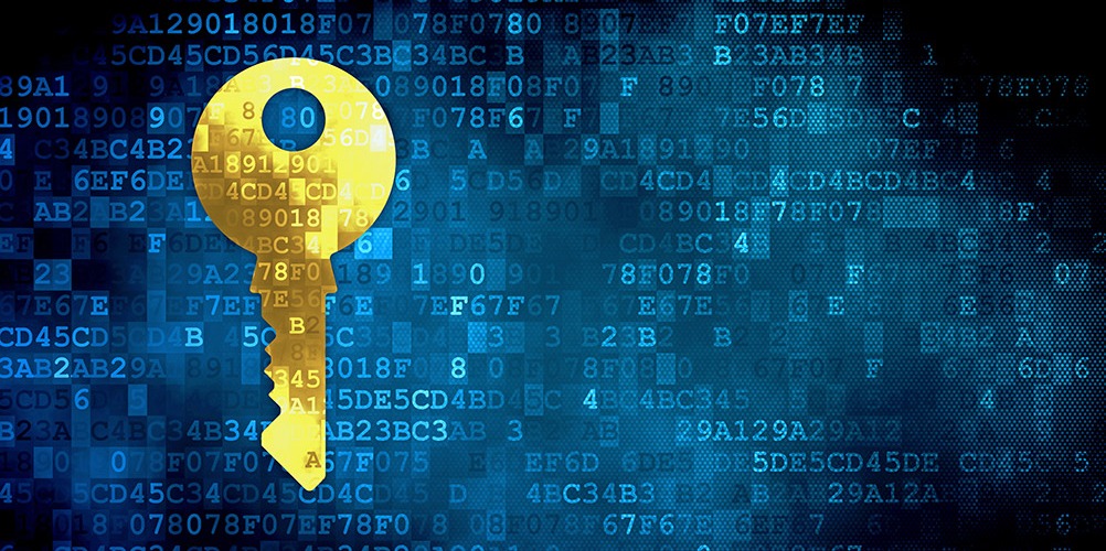 This is a graphic showcasing bytes of data superimposed over a key.