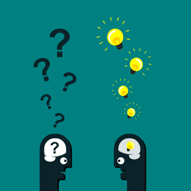 two people with questions and ideas