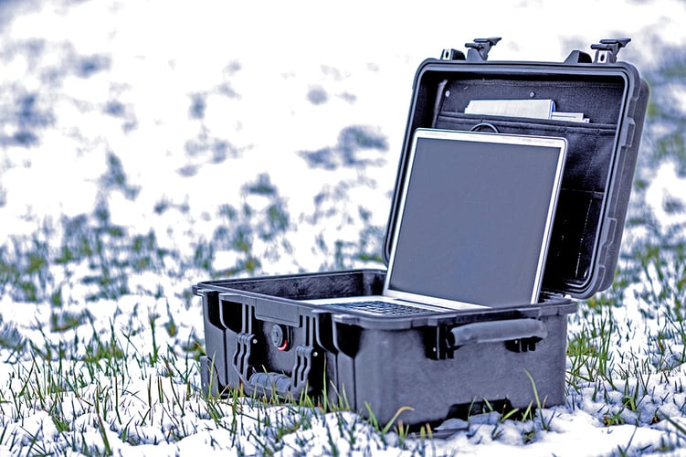 Rugged laptop in extreme snowy environment