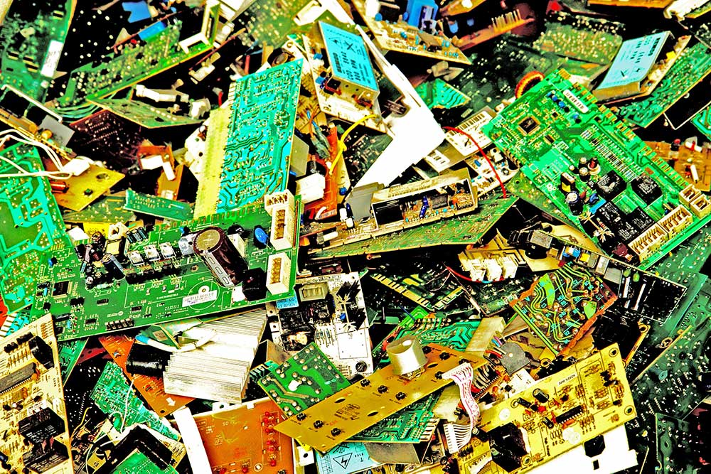 A pile of scrapped circuit boards