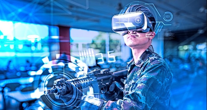A soldier wearing soldier wearables to show an example of edge computing