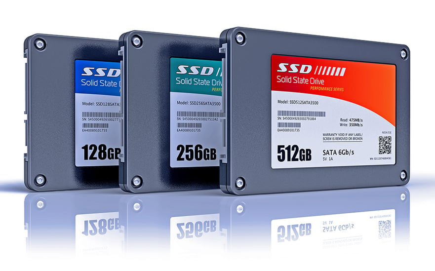 A 128GB, 256GB and 512GB solid-state drive